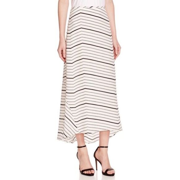 EUC Theory 100% Silk Vivridge Bevel Stripe‎ High-Low Midi Skirt Sz 4 Ivory Black - Picture 1 of 14